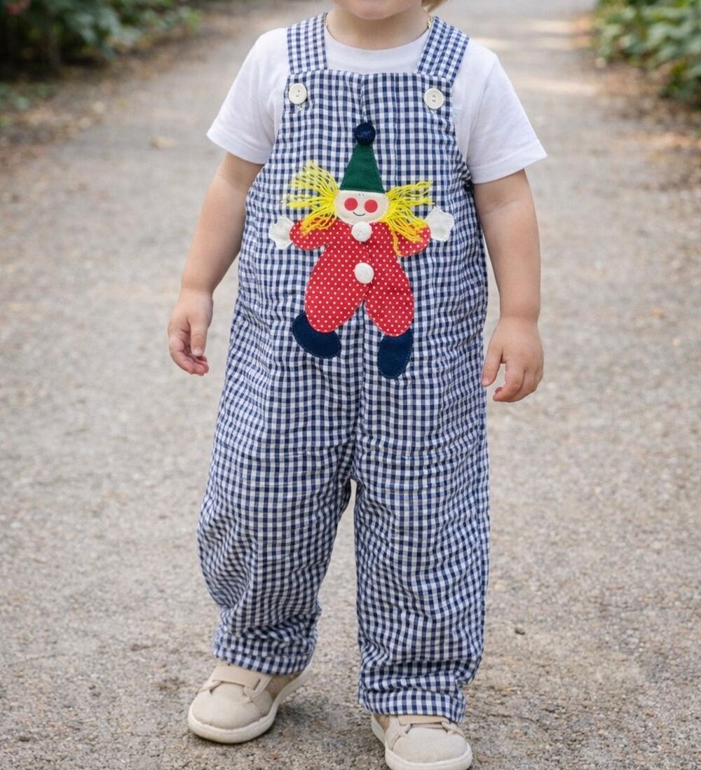 Vintage 1950s Toddler Clown Gingham Longall Overalls JCPenny Toddle Time Size 2